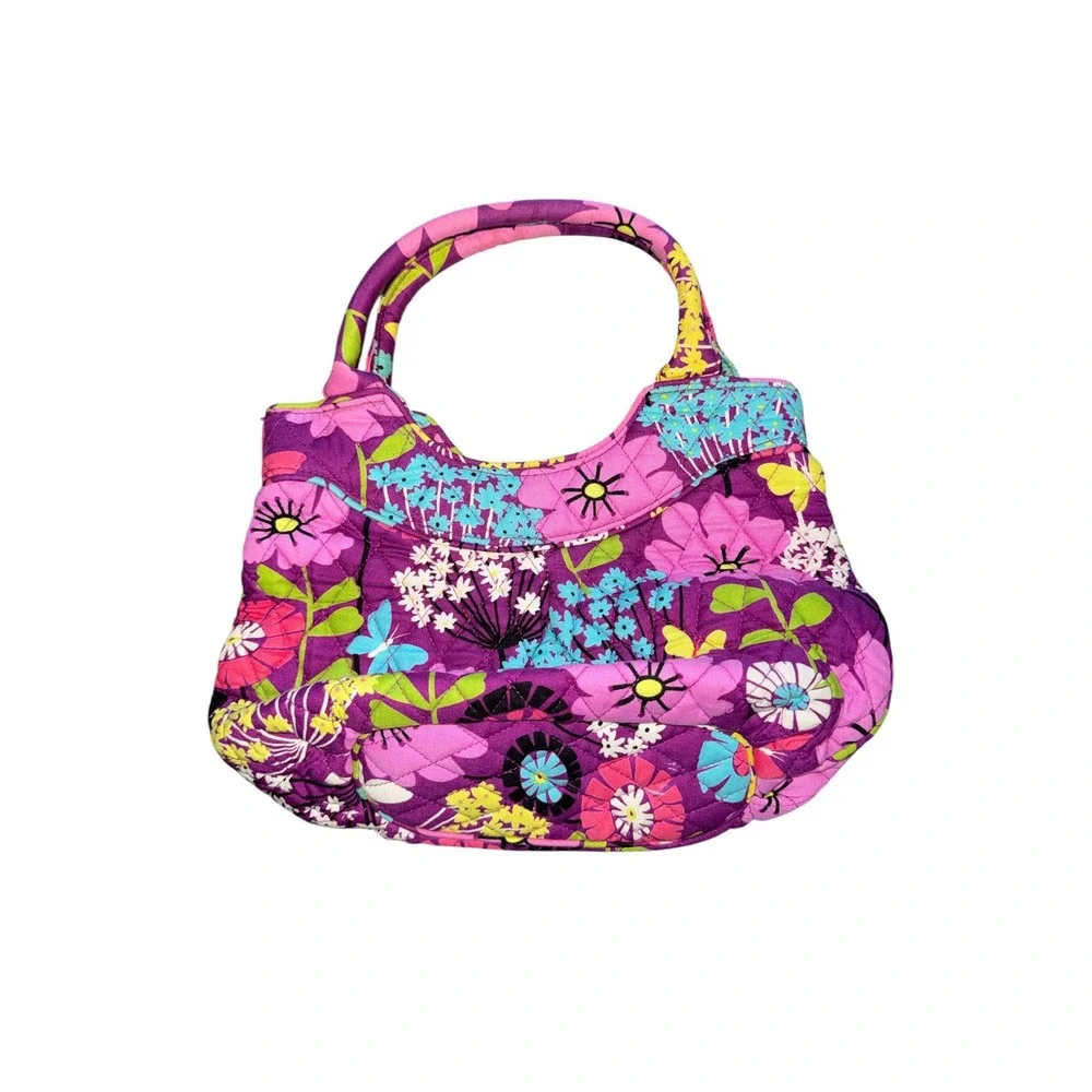 Vera Bradley Flutterby Floral Quilted Cotton Handbag Butterfly Print Hobo Bag
